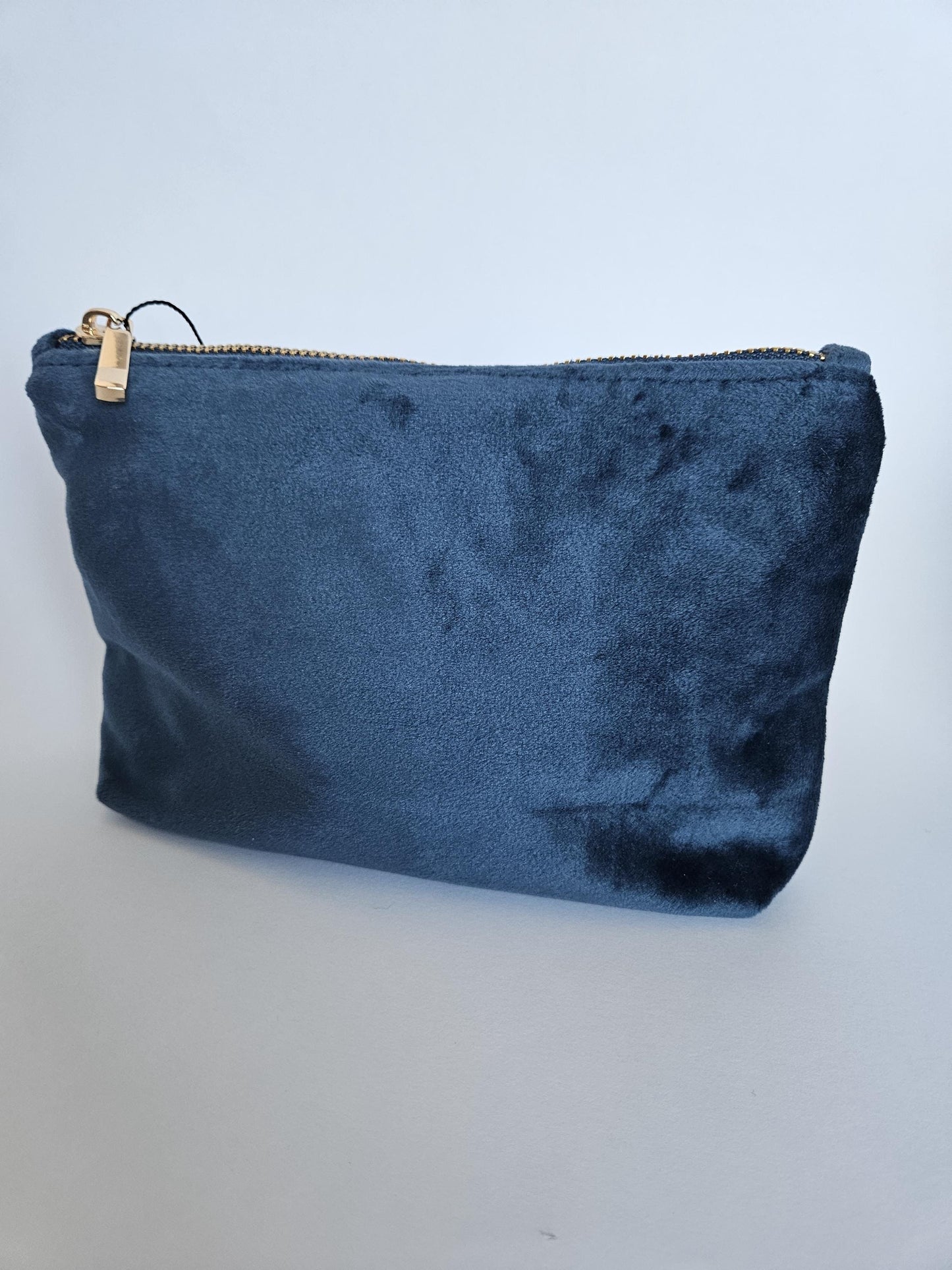 Eco-Friendly Velvet Makeup Bag Pouch | 'Bits and Bobs' Embroidered | Travel Case | Luxurious | Choice of blue, green or sage | Recycled