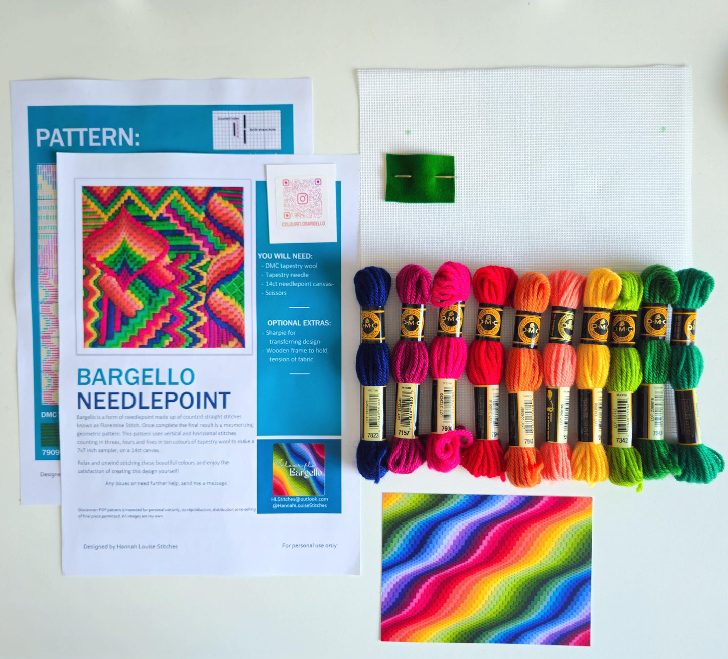 Colourflo Bargello Needlepoint Kit | 7x7 inch | Tapestry | advanced | DIY craft | mindful | rainbow | hand sewing | canvas embroidery