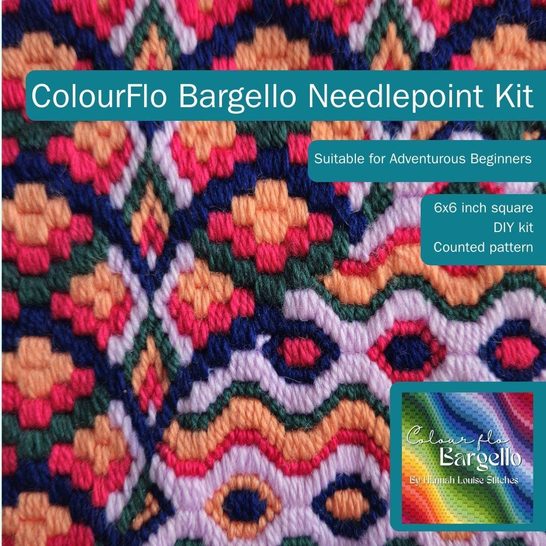 Colourflo Bargello Needlepoint Kit | Printed Tapestry kit | beginner | DIY craft | Midnight Petal | hand sewing | canvas embroidery