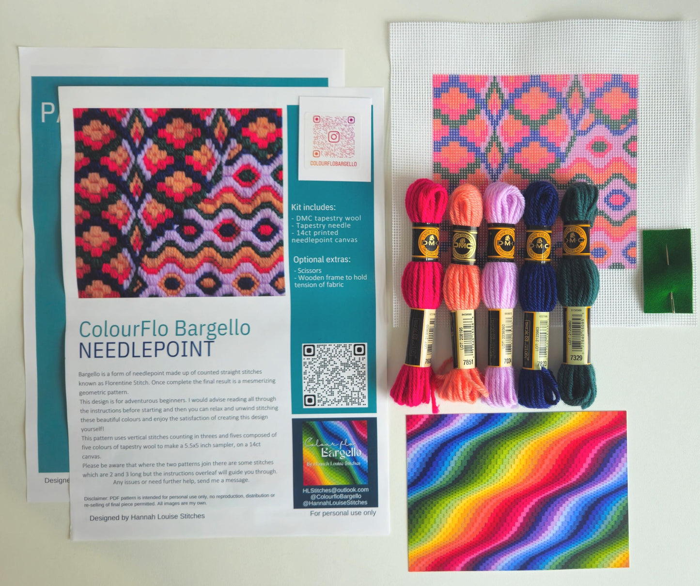 Colourflo Bargello Needlepoint Kit | Printed Tapestry kit | beginner | DIY craft | Midnight Petal | hand sewing | canvas embroidery