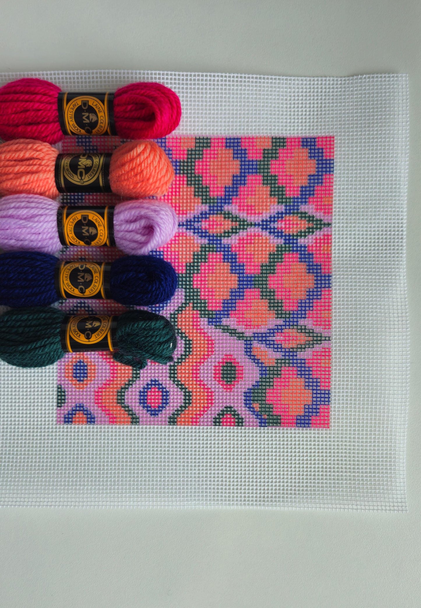 Colourflo Bargello Needlepoint Kit | Printed Tapestry kit | beginner | DIY craft | Midnight Petal | hand sewing | canvas embroidery