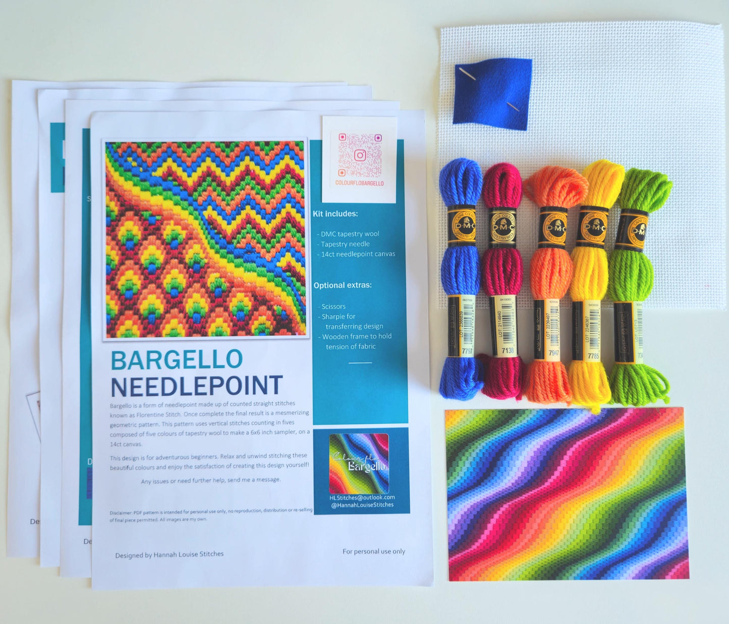 Colourflo Bargello Needlepoint Kit | 6 x 6 inch | Tapestry | beginner | DIY craft | mindful | rainbow | hand sewing | canvas embroidery