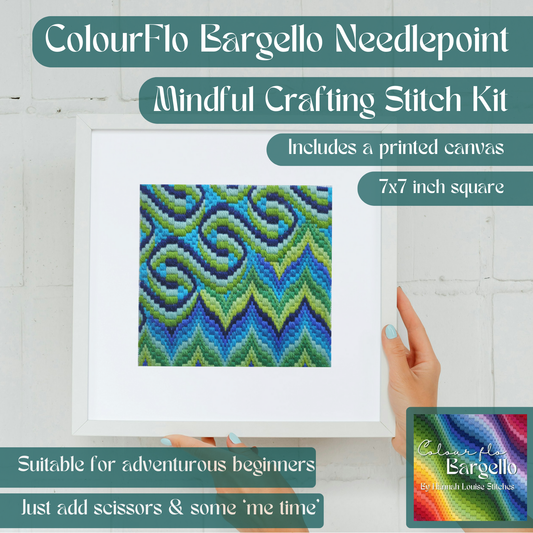 Bargello Needlepoint Kit | Tapestry | Printed canvas DIY craft | mindful | hand sewing | canvas embroidery | 7x7 inch | Beginner friendly