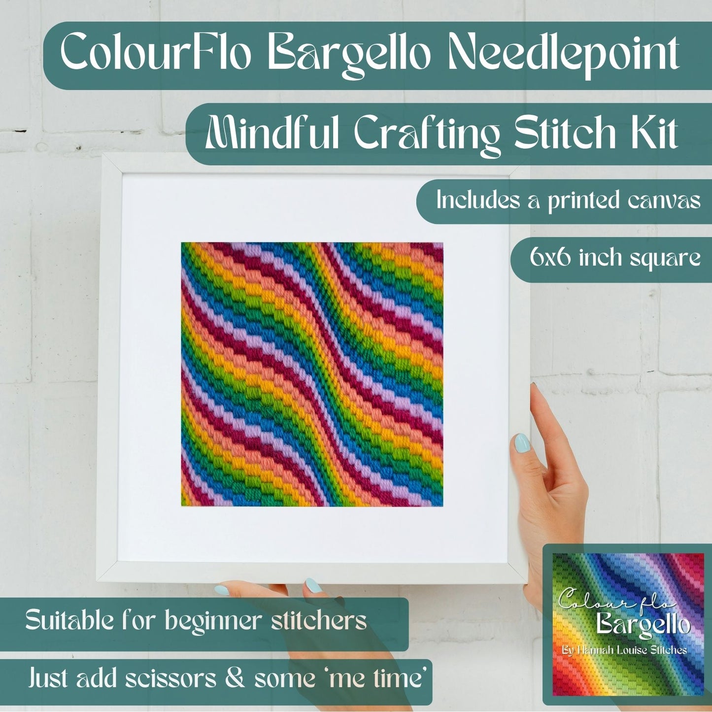 Colourflo Bargello Needlepoint Kit | 6x6 inch | Tapestry | Beginner | DIY craft | Rainbow | hand sewing | printed canvas embroidery (Copy)
