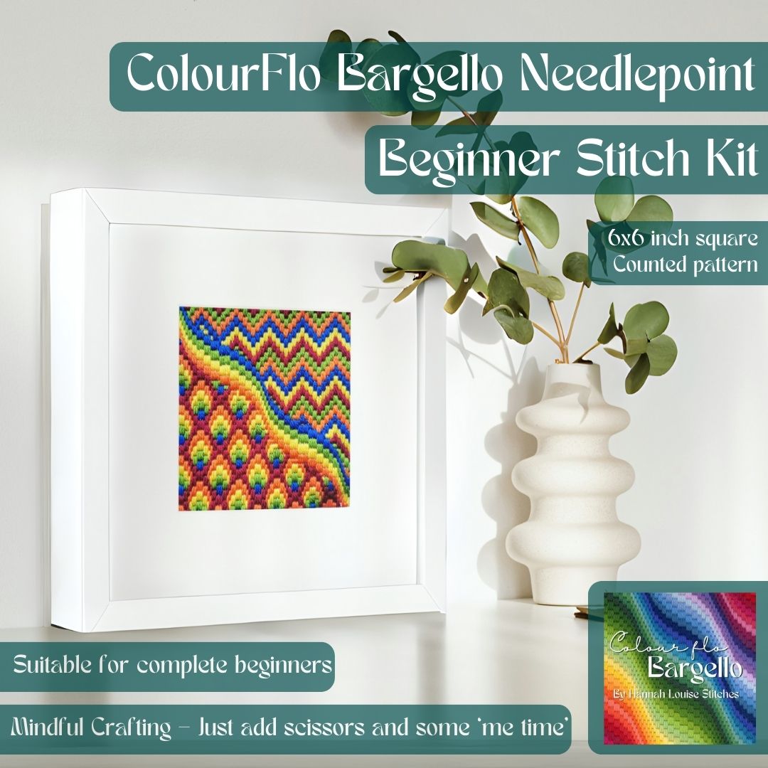 Colourflo Bargello Needlepoint Kit | 6 x 6 inch | Tapestry | beginner | DIY craft | mindful | rainbow | hand sewing | canvas embroidery