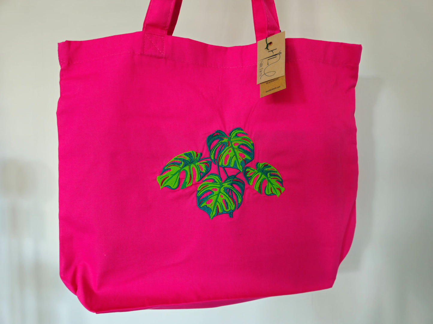 Monstera Embroidered Organic Cotton Shopper Tote Bag