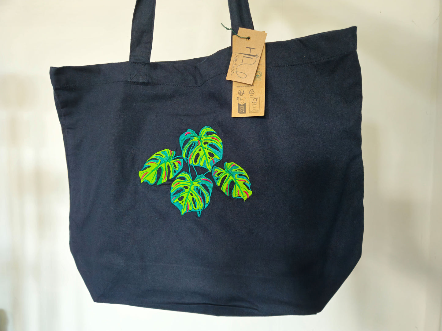 Monstera Embroidered Organic Cotton Shopper Tote Bag