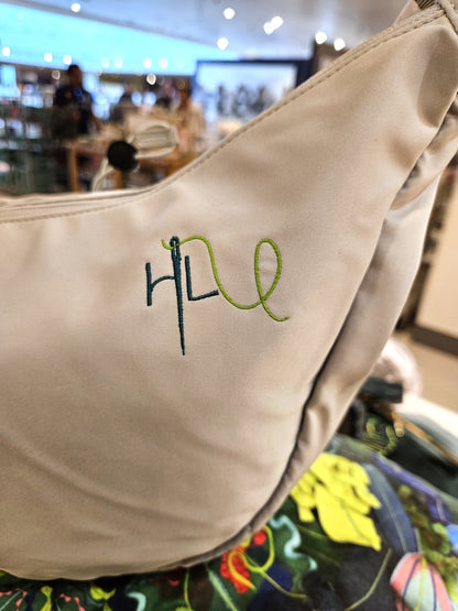Sage Green Cross-Body Bag | Recycled Polyester Eco Conscious | Variegated Monstera Leaf Embroidery | 12L Capacity | Water repellent
