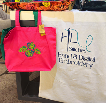 Monstera Embroidered Organic Cotton Shopper Tote Bag