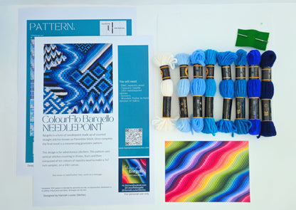 Colourflo Bargello Needlepoint Kit | 7x7 inch | Tapestry | advanced | DIY craft | mindful | Blue and white | hand sewing | canvas embroidery
