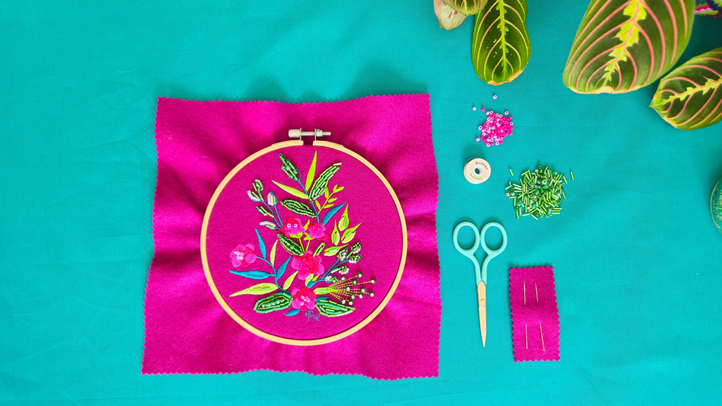 Botanical Bead Embroidery Kit – Vibrant Floral Embroidery with Beads