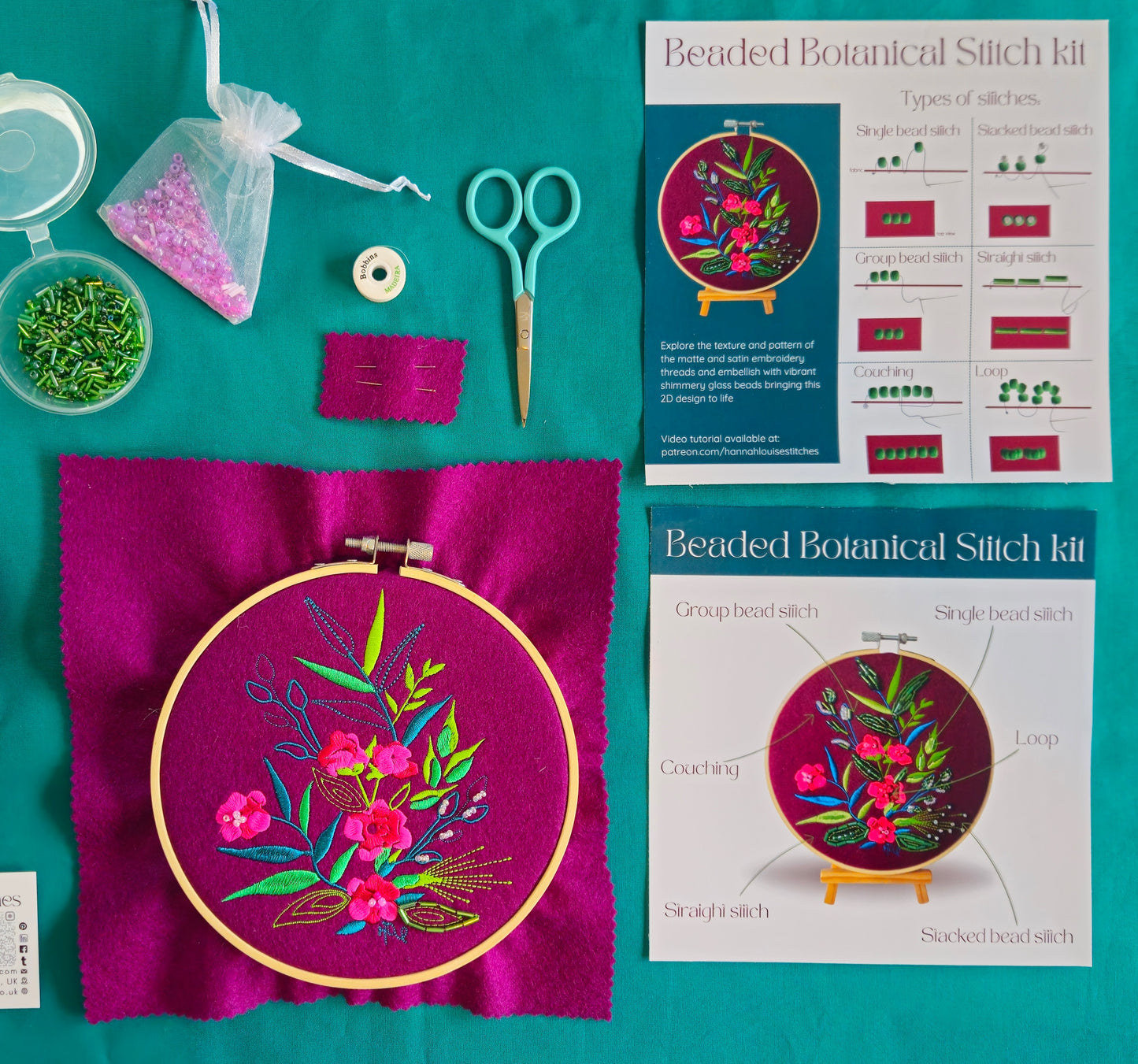 Botanical Bead Embroidery Kit – Vibrant Floral Embroidery with Beads