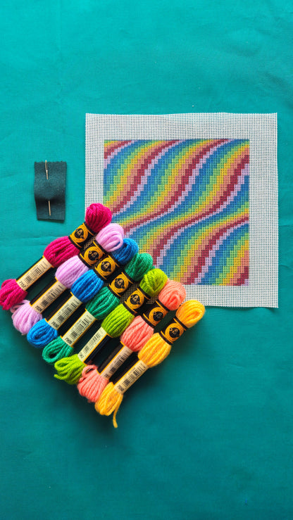Colourflo Bargello Needlepoint Kit | 6x6 inch | Tapestry | Beginner | DIY craft | Rainbow | hand sewing | printed canvas embroidery (Copy)