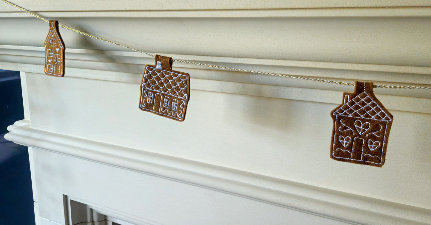 Embroidered Gingerbread House Garland – Digitally Handmade Christmas Decoration