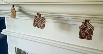 Embroidered Gingerbread House Garland – Digitally Handmade Christmas Decoration