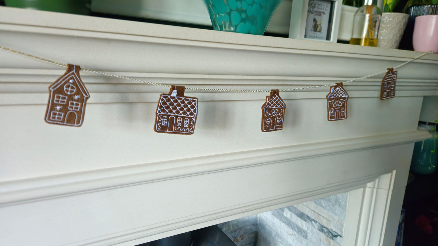 Embroidered Gingerbread House Garland – Digitally Handmade Christmas Decoration