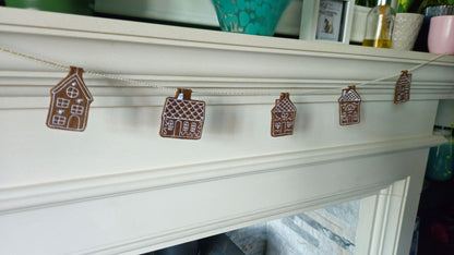 Embroidered Gingerbread House Garland – Digitally Handmade Christmas Decoration