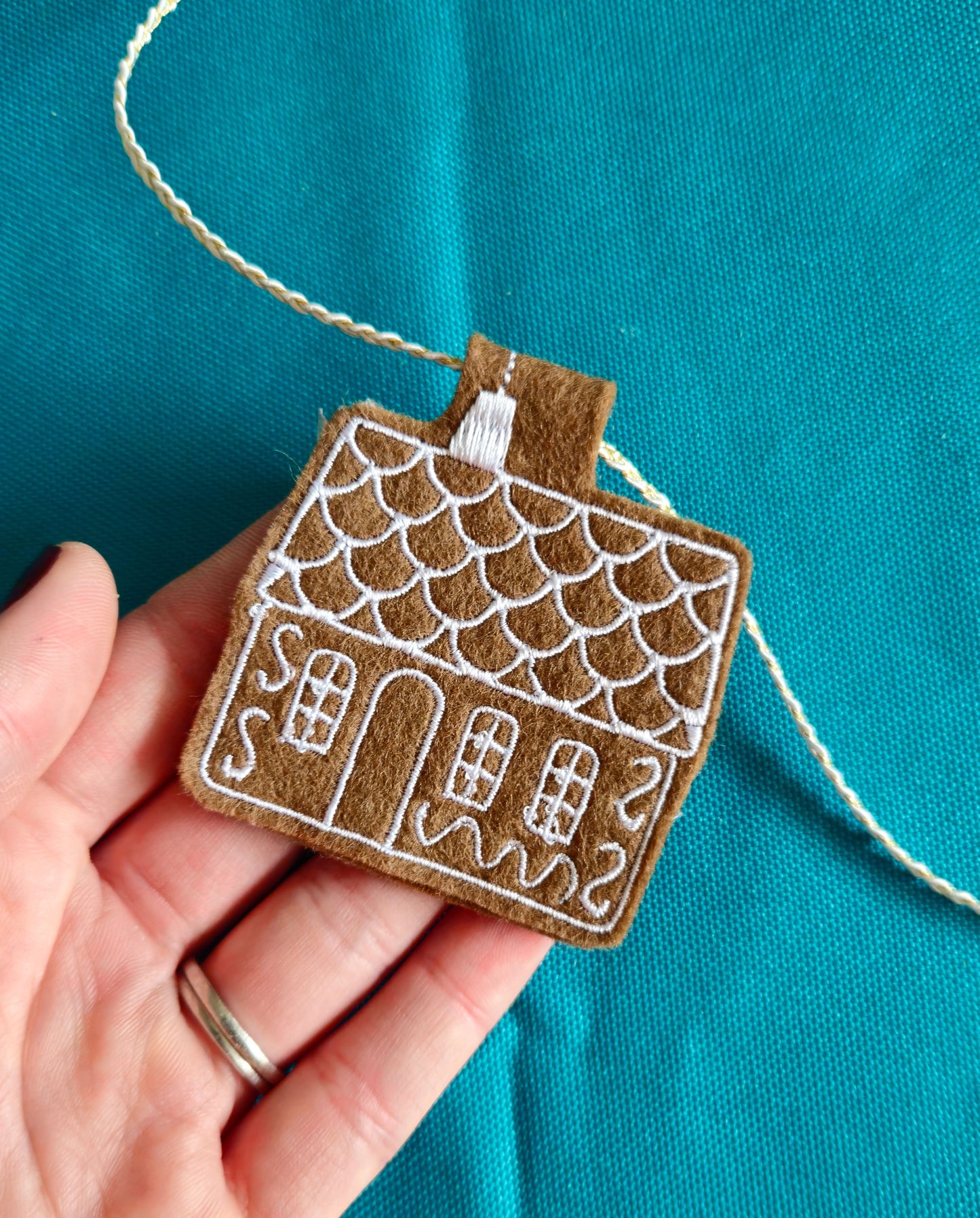 Embroidered Gingerbread House Garland – Digitally Handmade Christmas Decoration