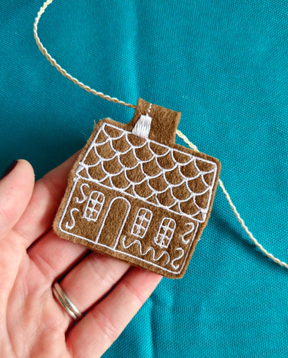 Embroidered Gingerbread House Garland – Digitally Handmade Christmas Decoration