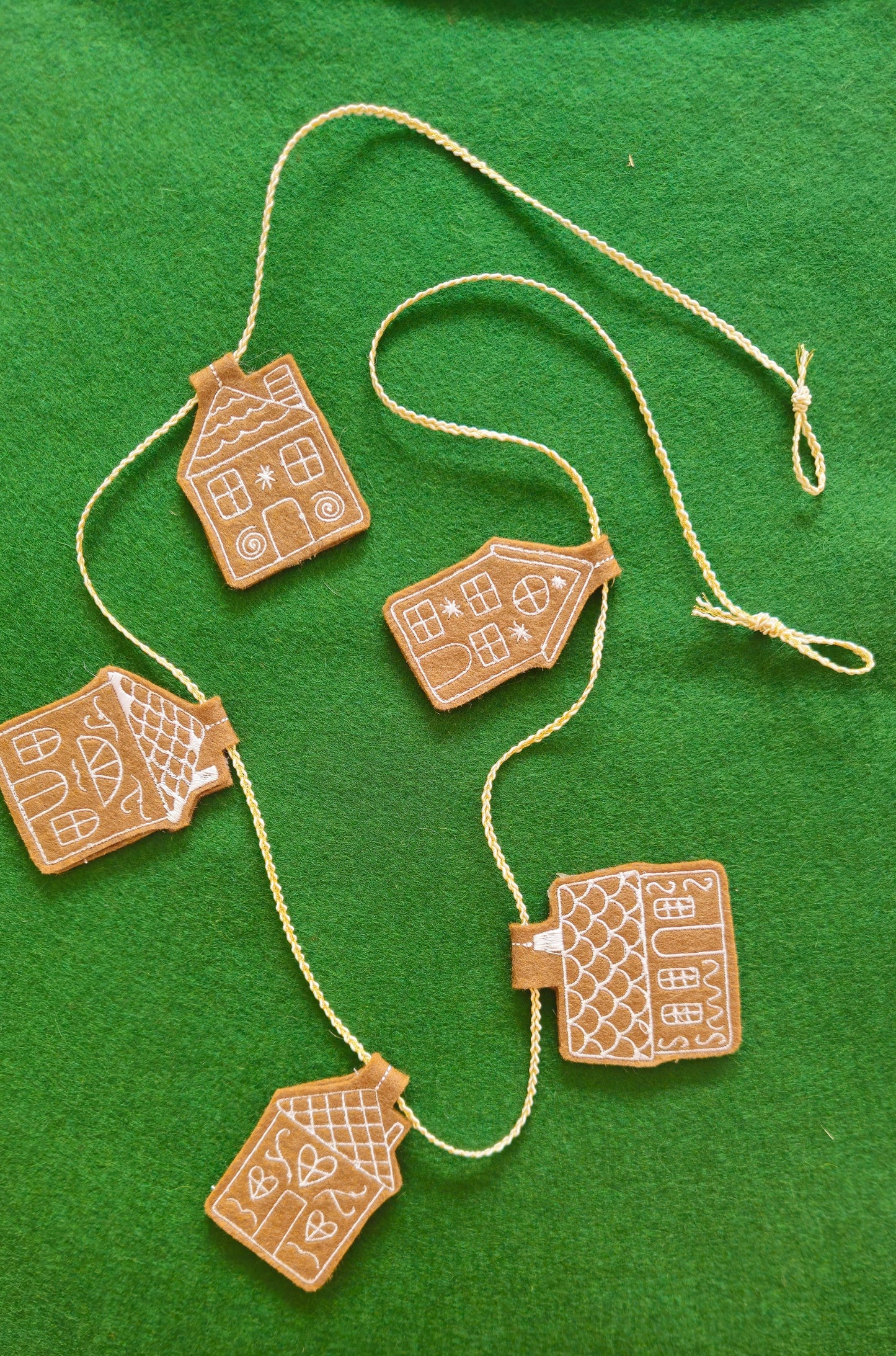 Embroidered Gingerbread House Garland – Digitally Handmade Christmas Decoration