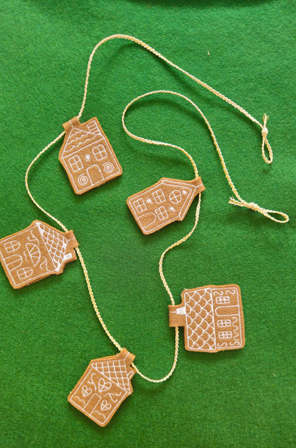 Embroidered Gingerbread House Garland – Digitally Handmade Christmas Decoration