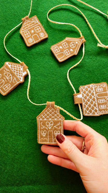 Embroidered Gingerbread House Garland – Digitally Handmade Christmas Decoration