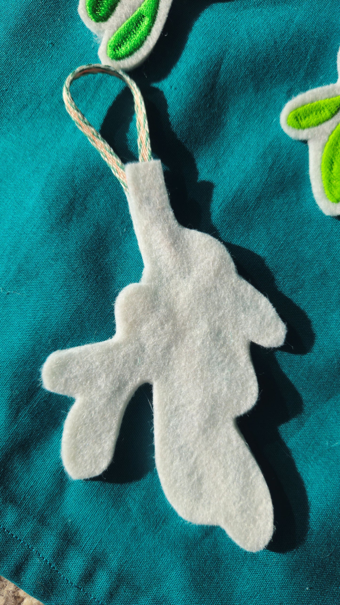 Embroidered Mistletoe Decoration – Handmade Christmas Ornament with Bead Detail