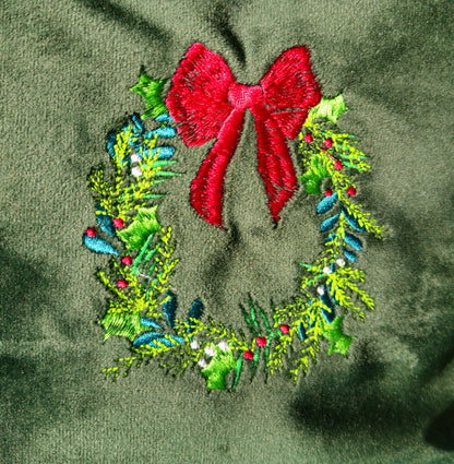 Luxurious Velvet Pouch with Christmas wreath embroidery (Two Sizes)