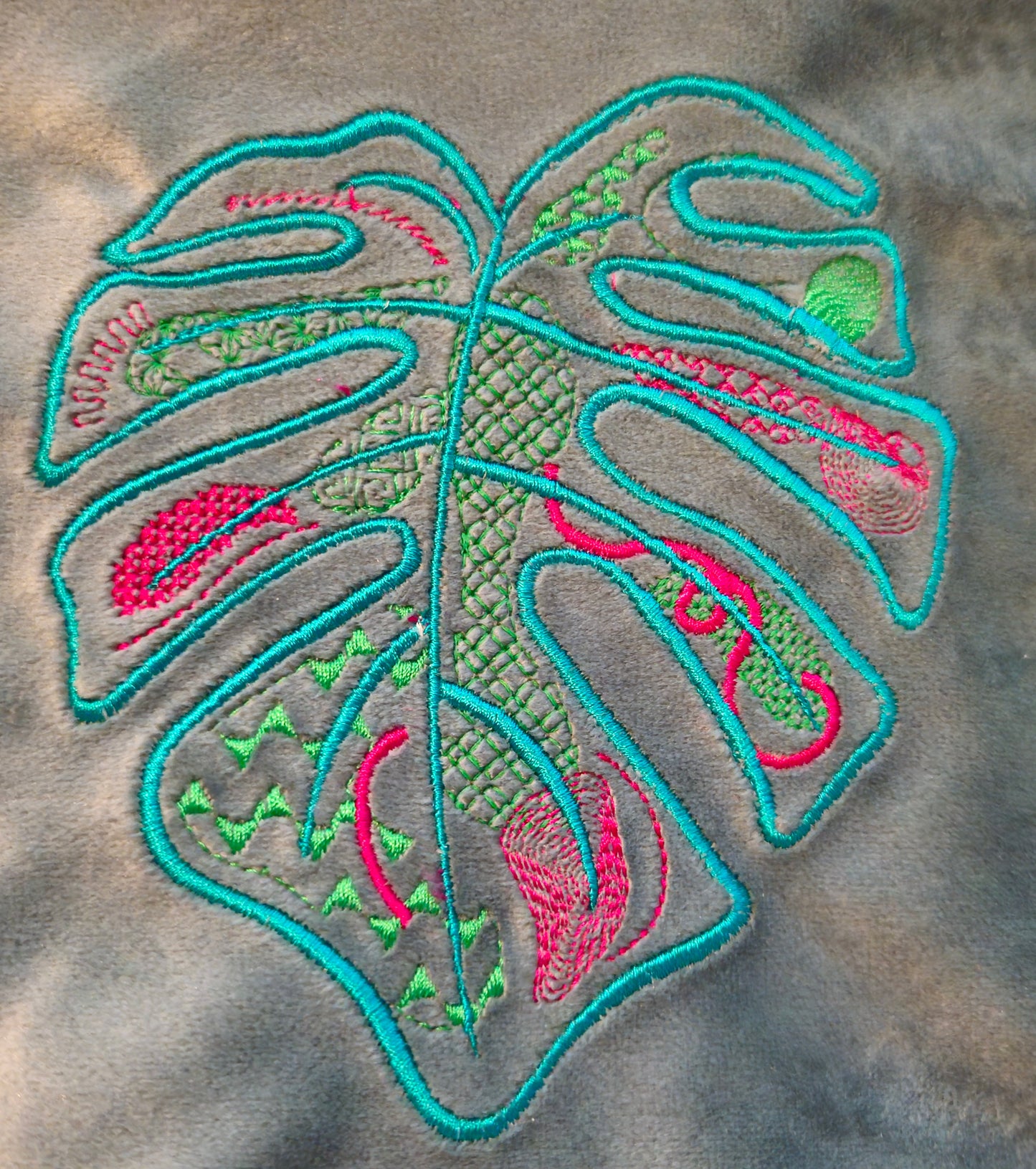 Recycled Velvet Pouch with Monstera Leaf Embroidery | Sustainable Makeup or Travel Pouch | Luxurious Sage Green Colour