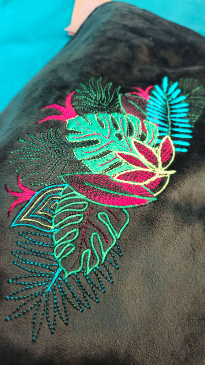 Recycled Velvet Pouch Botanical Embroidery | Large Sustainable Makeup or Travel Pouch