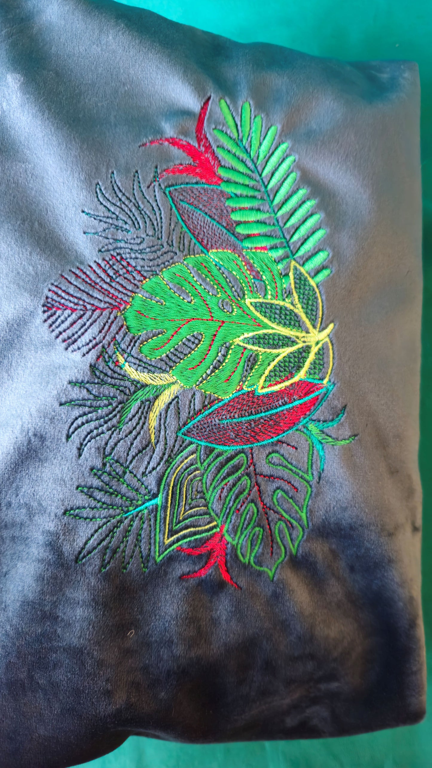 Recycled Velvet Pouch Botanical Embroidery | Large Sustainable Makeup or Travel Pouch