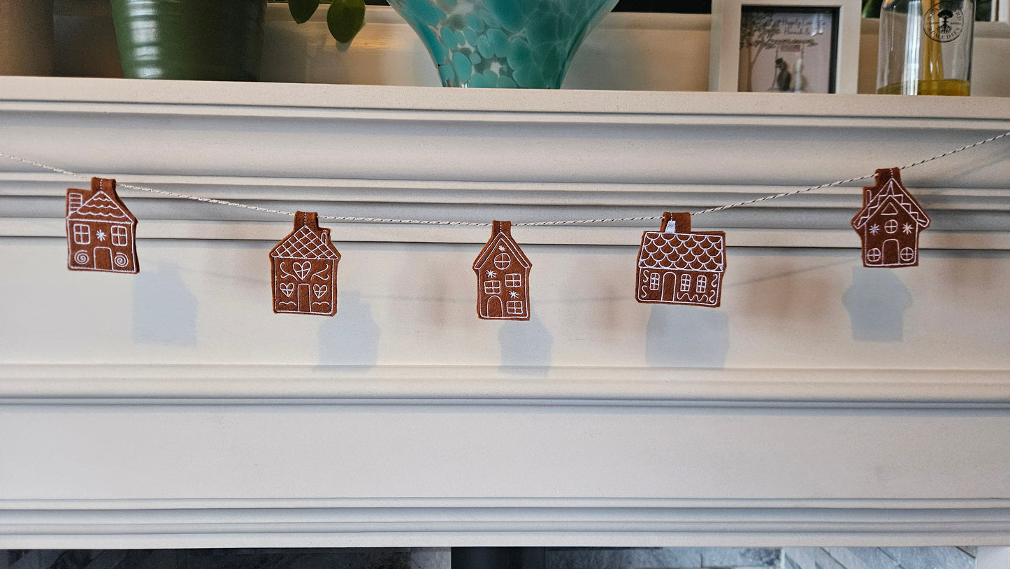 Embroidered Gingerbread House Garland – Digitally Handmade Christmas Decoration
