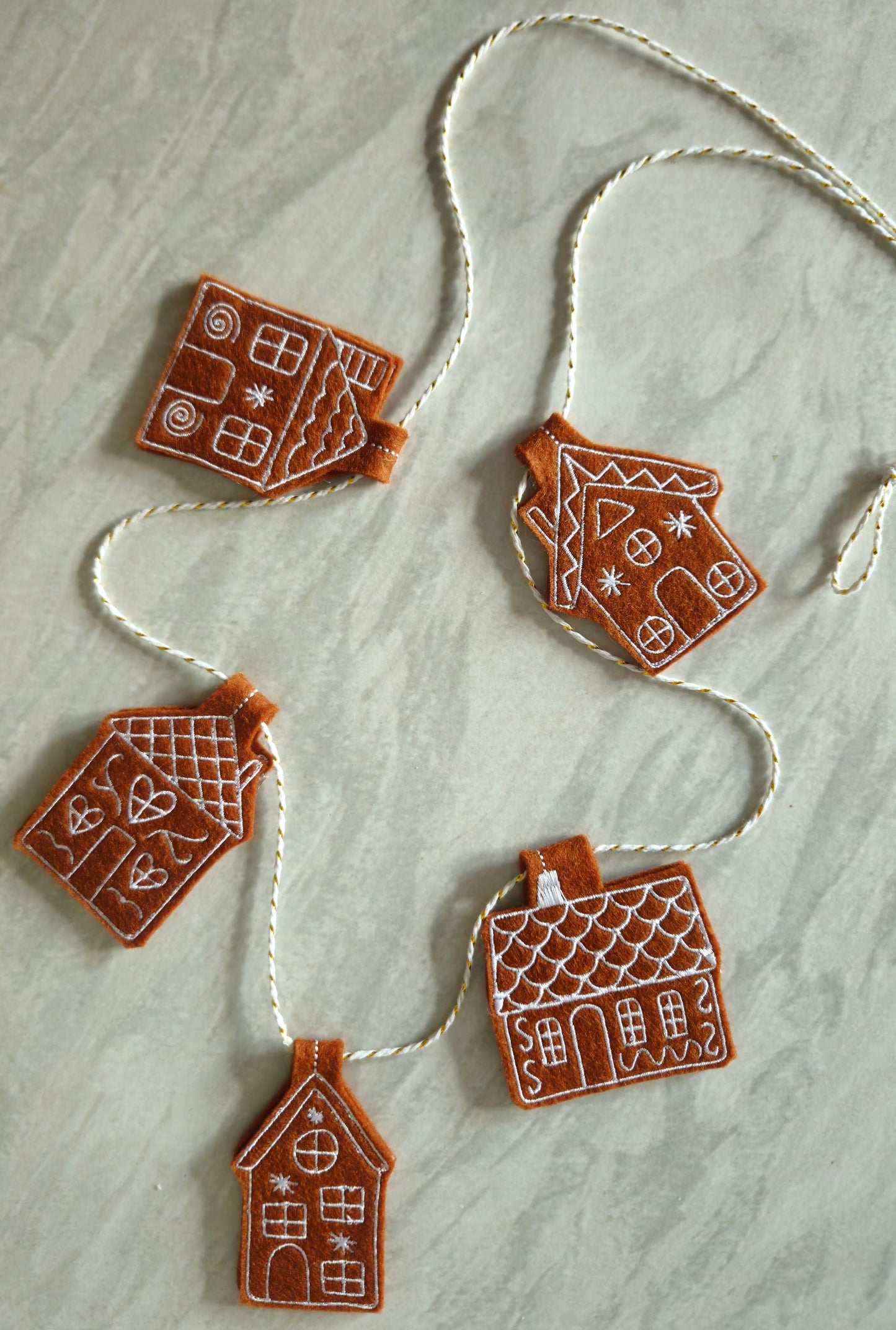 Embroidered Gingerbread House Garland – Digitally Handmade Christmas Decoration