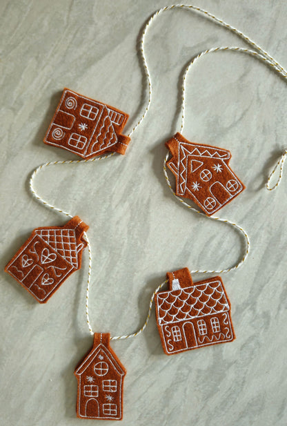 Embroidered Gingerbread House Garland – Digitally Handmade Christmas Decoration
