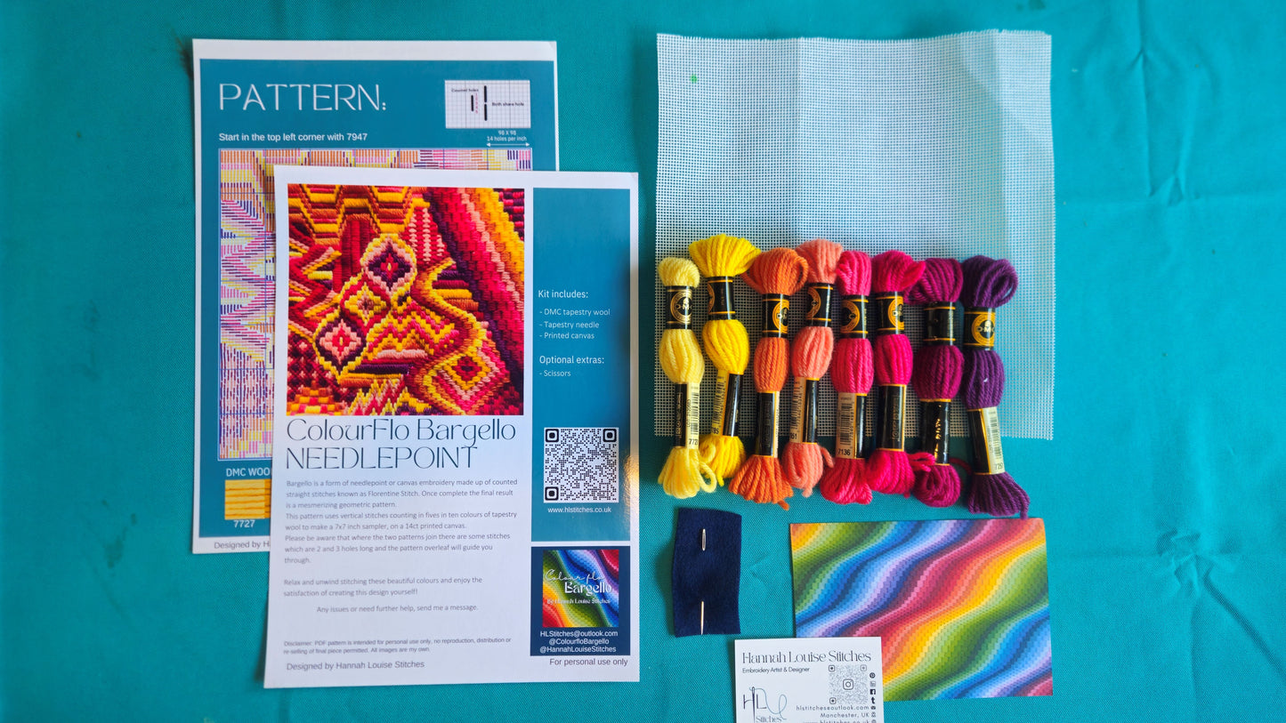 Colourflo Bargello Needlepoint PDF Instant Pattern Download | counted chart | canvas embroidery | Pink and Yellow | Advanced Stitchers