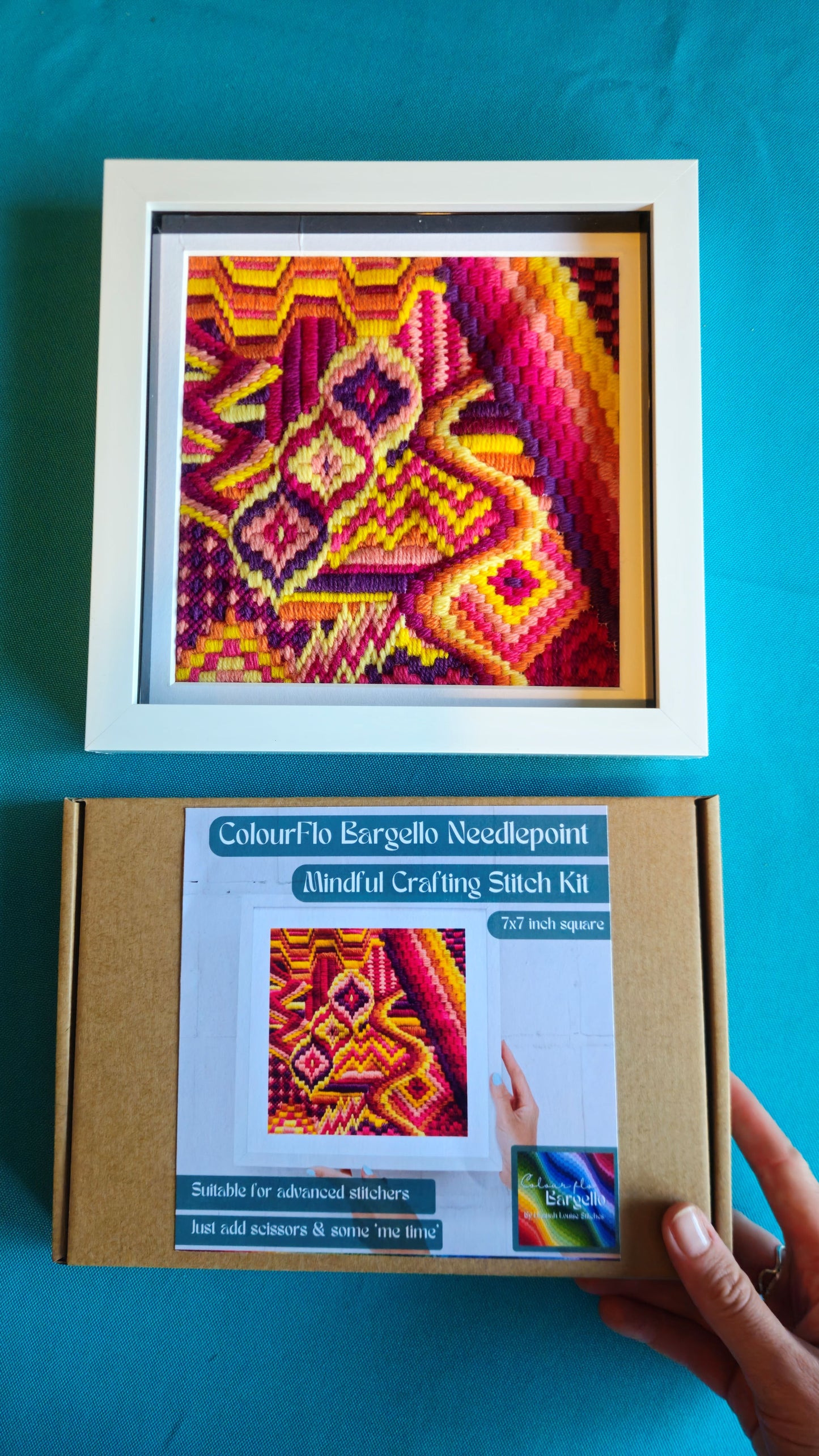 Colourflo Bargello Needlepoint Kit | 7x7 inch | Tapestry | advanced | DIY craft | mindful | hand sewing | canvas embroidery