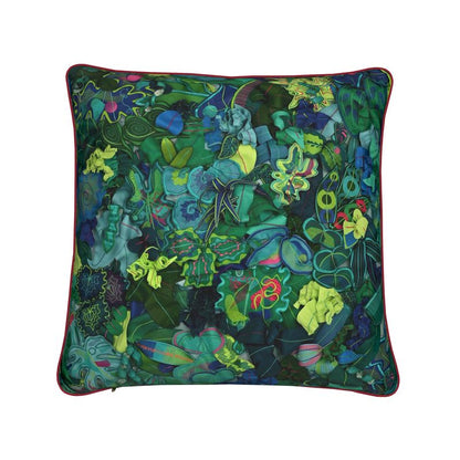 Luxurious Digital Botanica 50cm Velvet Square Cushion Pillow | Digitally Printed | Plants Foliage Design | vibrant | bright