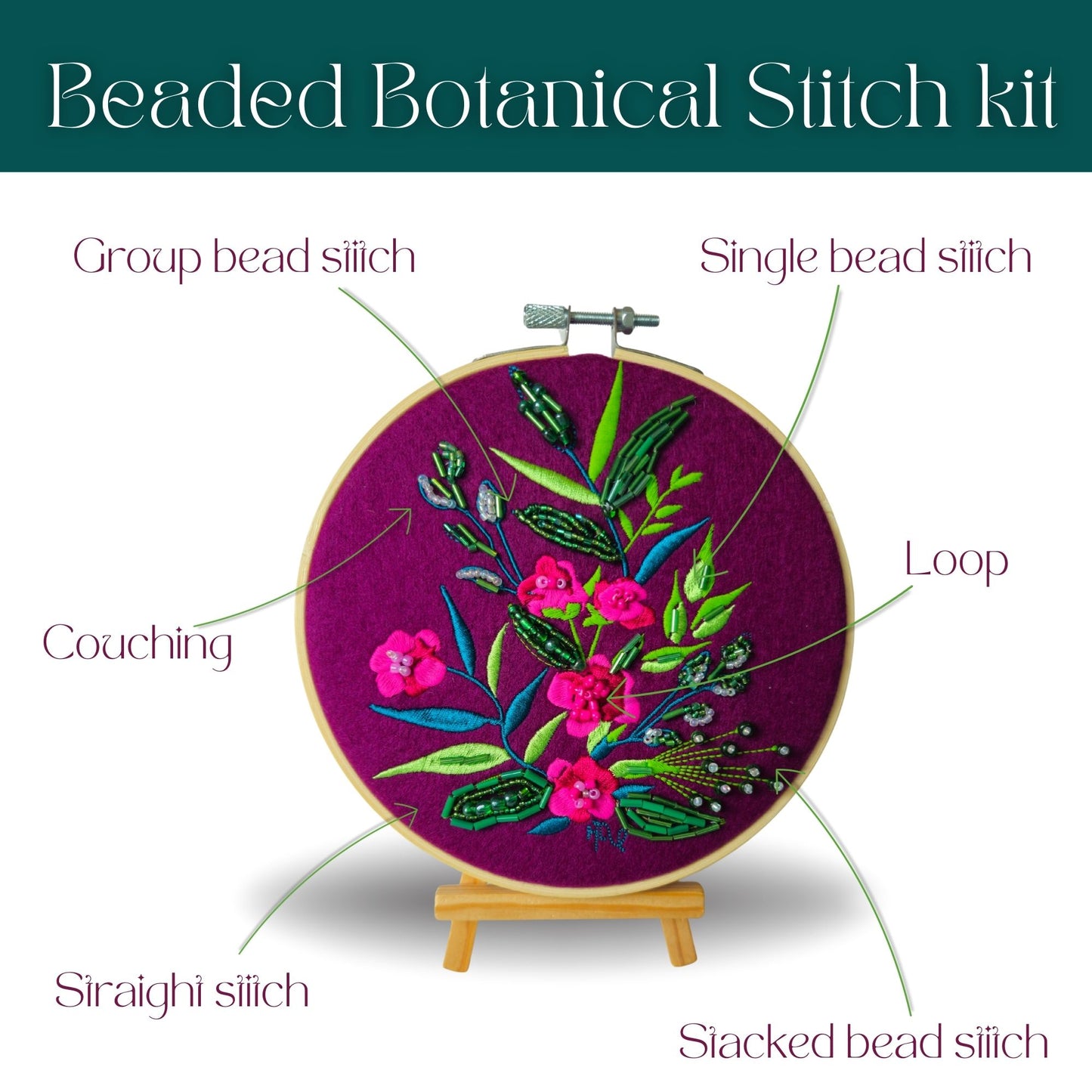 Botanical Bead Embroidery Kit – Vibrant Floral Embroidery with Beads