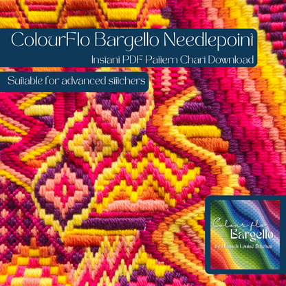 Colourflo Bargello Needlepoint PDF Instant Pattern Download | counted chart | canvas embroidery | Pink and Yellow | Advanced Stitchers