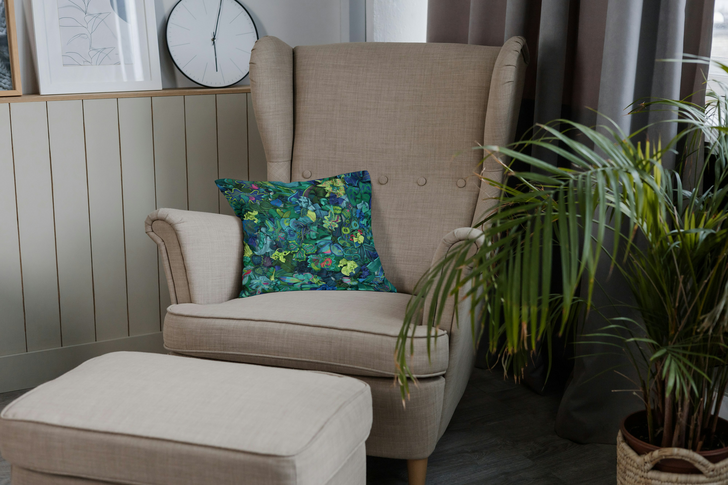 Square Cushion Pillow | Digital Botanica | Plants Foliage Design