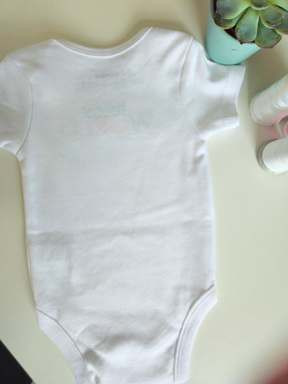 Hello WORLD Embroidered Baby Grow and/or Bib | Organic Cotton | New Baby Gift | Gender Neutral | Short Sleeve | white with rainbow text | Onsie