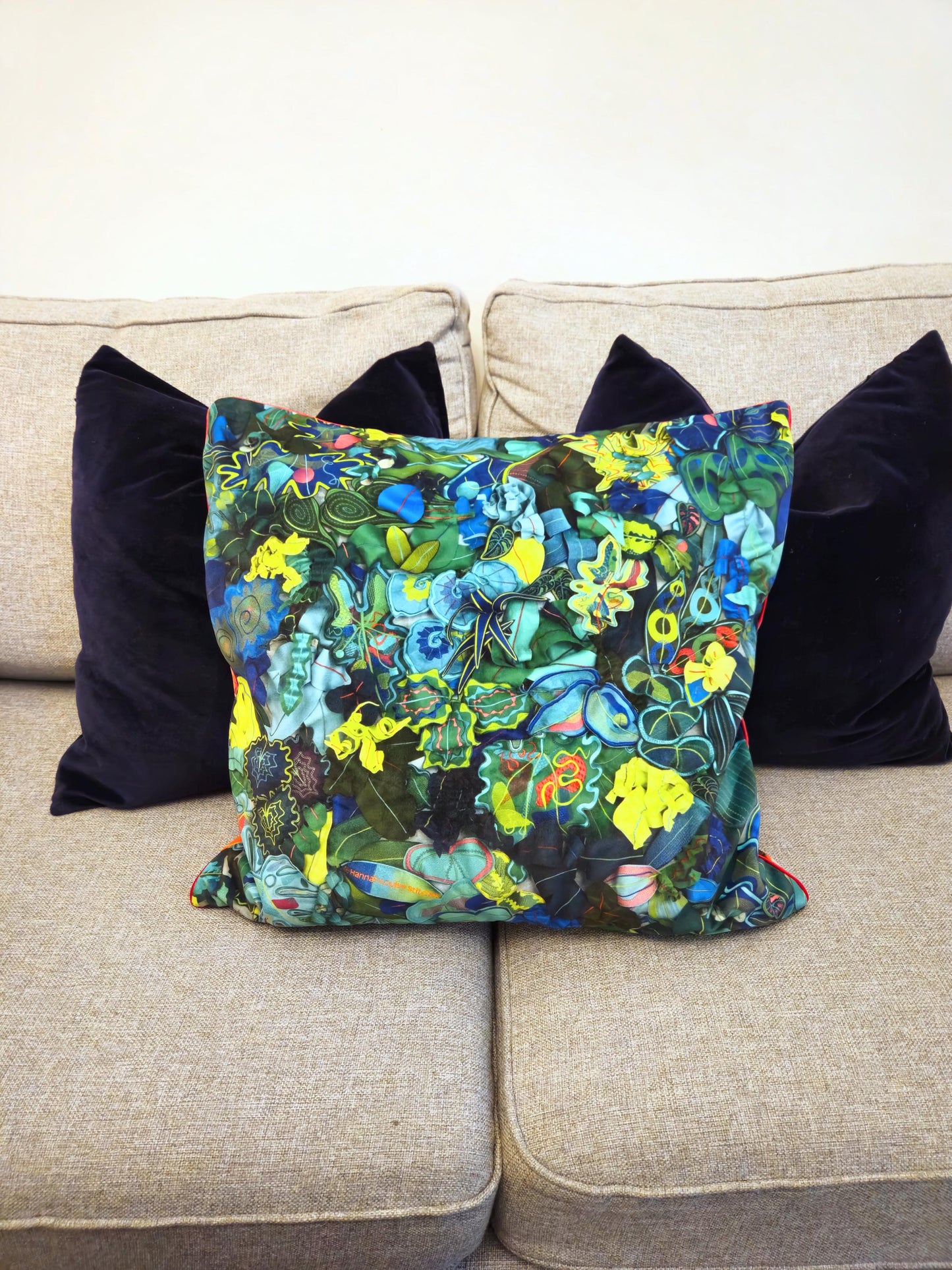 Luxurious Digital Botanica 50cm Velvet Square Cushion Pillow | Digitally Printed | Plants Foliage Design | vibrant | bright