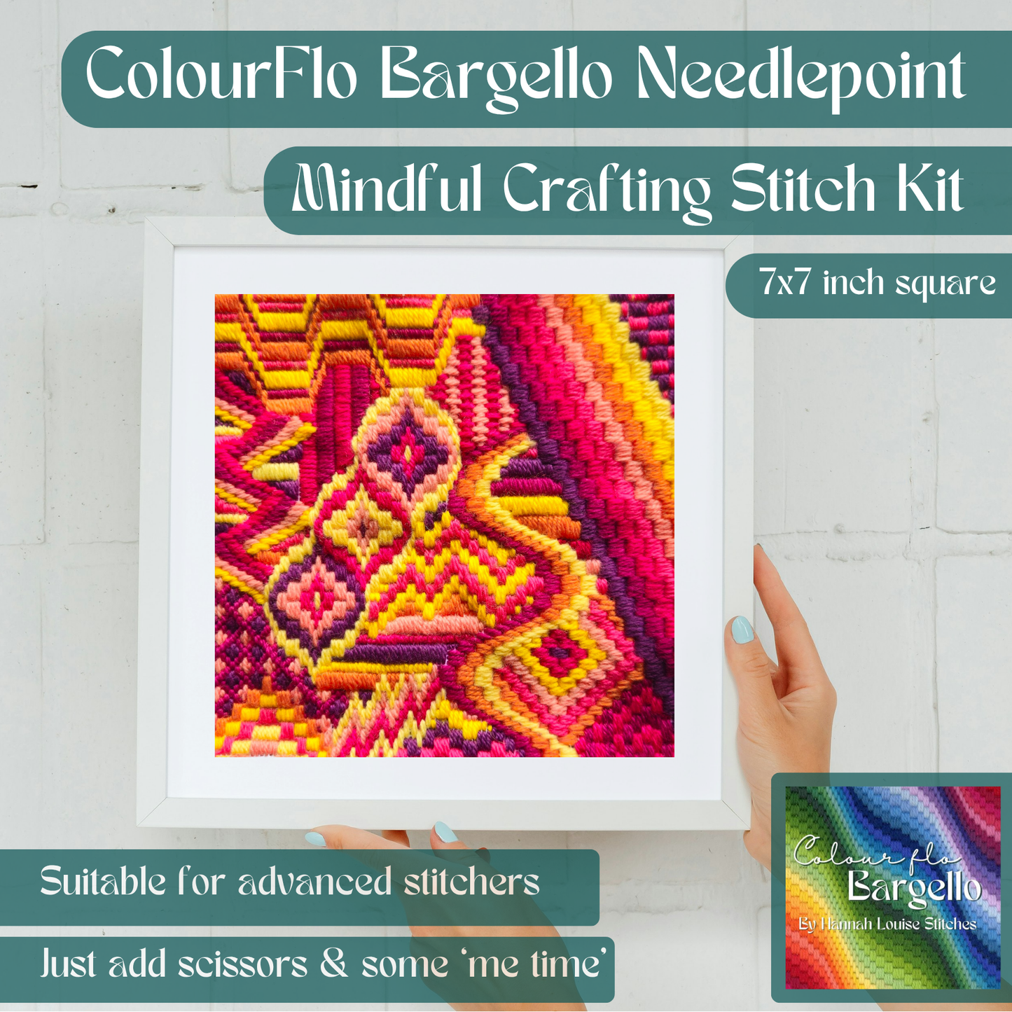 Colourflo Bargello Needlepoint Kit | 7x7 inch | Tapestry | advanced | DIY craft | mindful | hand sewing | canvas embroidery