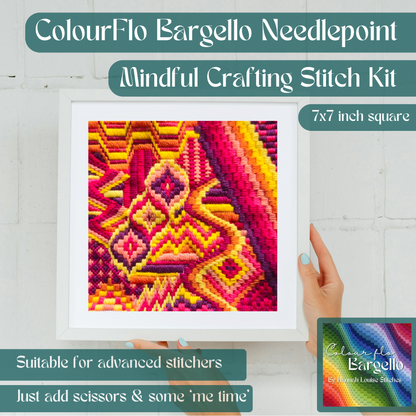 Colourflo Bargello Needlepoint Kit | 7x7 inch | Tapestry | advanced | DIY craft | mindful | hand sewing | canvas embroidery