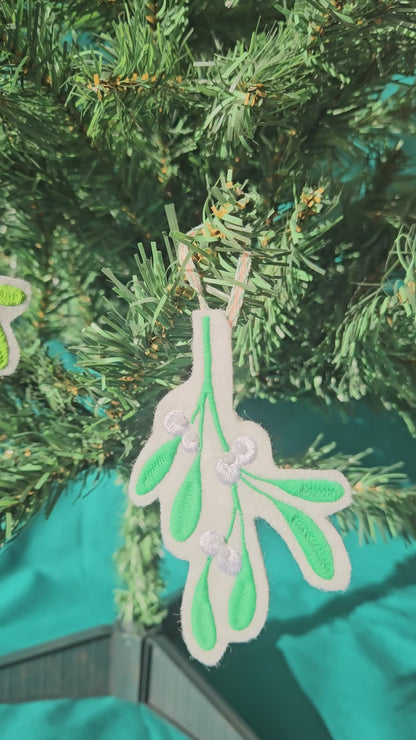 Embroidered Mistletoe Decoration – Handmade Christmas Ornament with Bead Detail