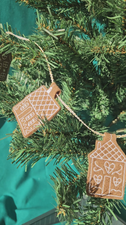 Embroidered Gingerbread House Garland – Digitally Handmade Christmas Decoration