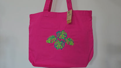 Monstera Embroidered Organic Cotton Shopper Tote Bag