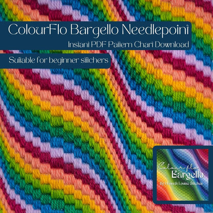 Colourflo Bargello Needlepoint PDF Instant Pattern Download | counted chart | canvas embroidery | rainbow wave